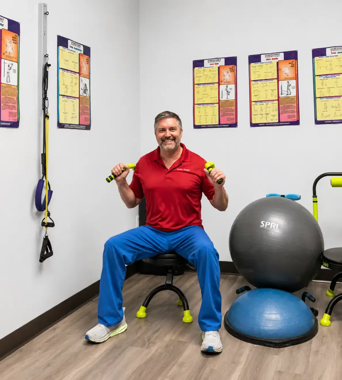 Dr. Starr Cheshier guiding rehabilitation exercise in the MidSouth Wellness Center gym